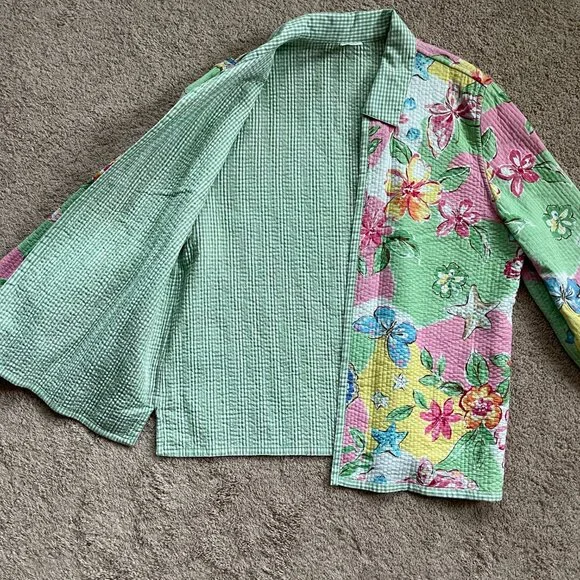 Vintage Womens Floral Gingham Quilted Reversible Jacket Oversized PLUS size 18W - Picture 5 of 9